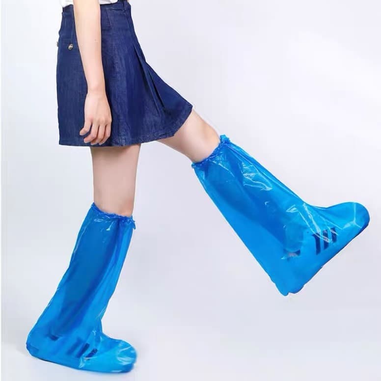 Disposable thickened and heightened long shoe covers, dustproof and waterproof, individually packaged, transparent and dark blue rafting boot covers