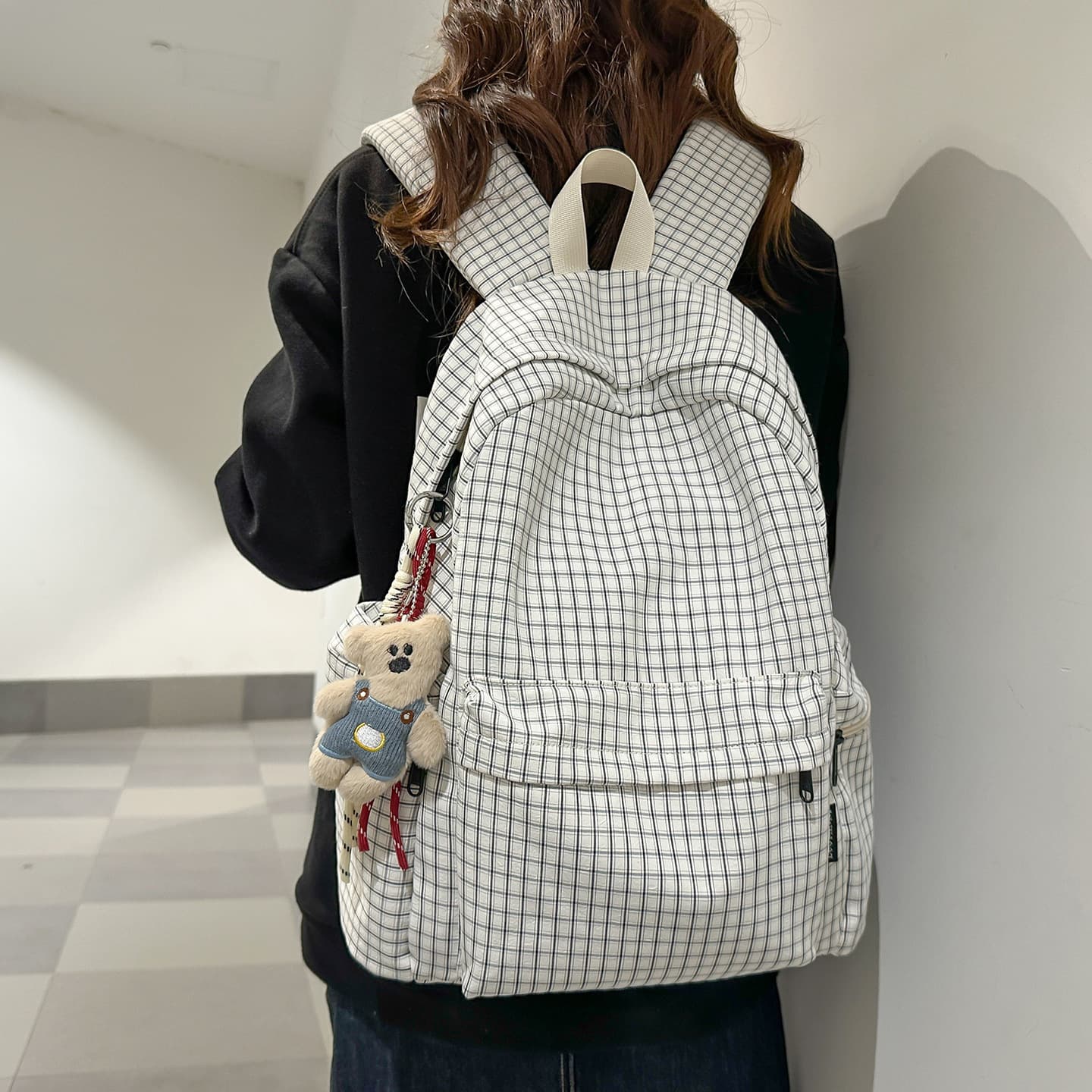 Korean Style Ins Plaid Backpack for Women, Large Capacity Casual Travel Backpack for Middle and High School Students
