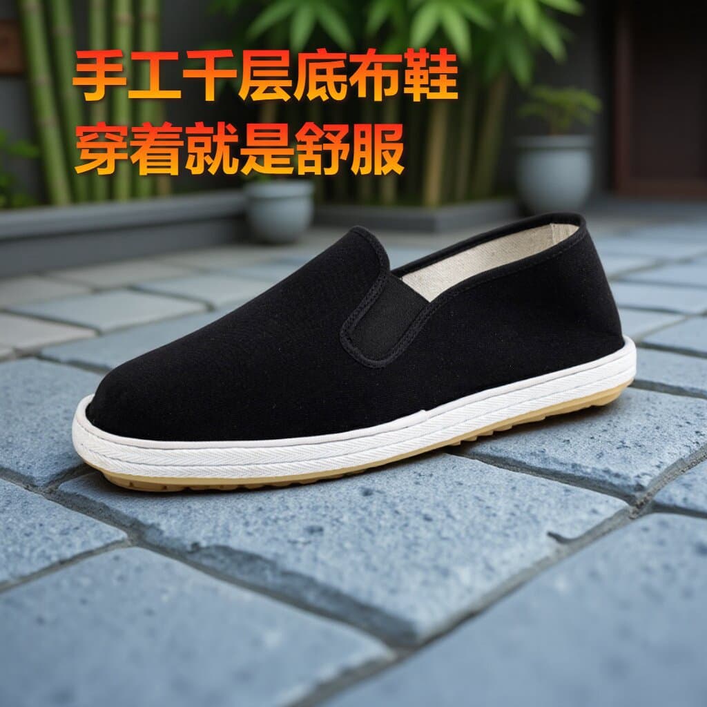 Black Thousand-Layer Sole Old Beijing Cloth Shoes Men's Single Shoes Monk Shoes Anti-Slip Soft Sole Driving Shoes Dad Shoes Work Shoes