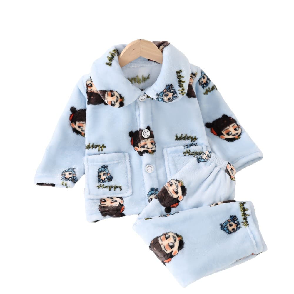 Autumn Winter Children's Flannel Pajamas Thickened Loungewear Kids Boys Girls Baby Coral Fleece Warm Set