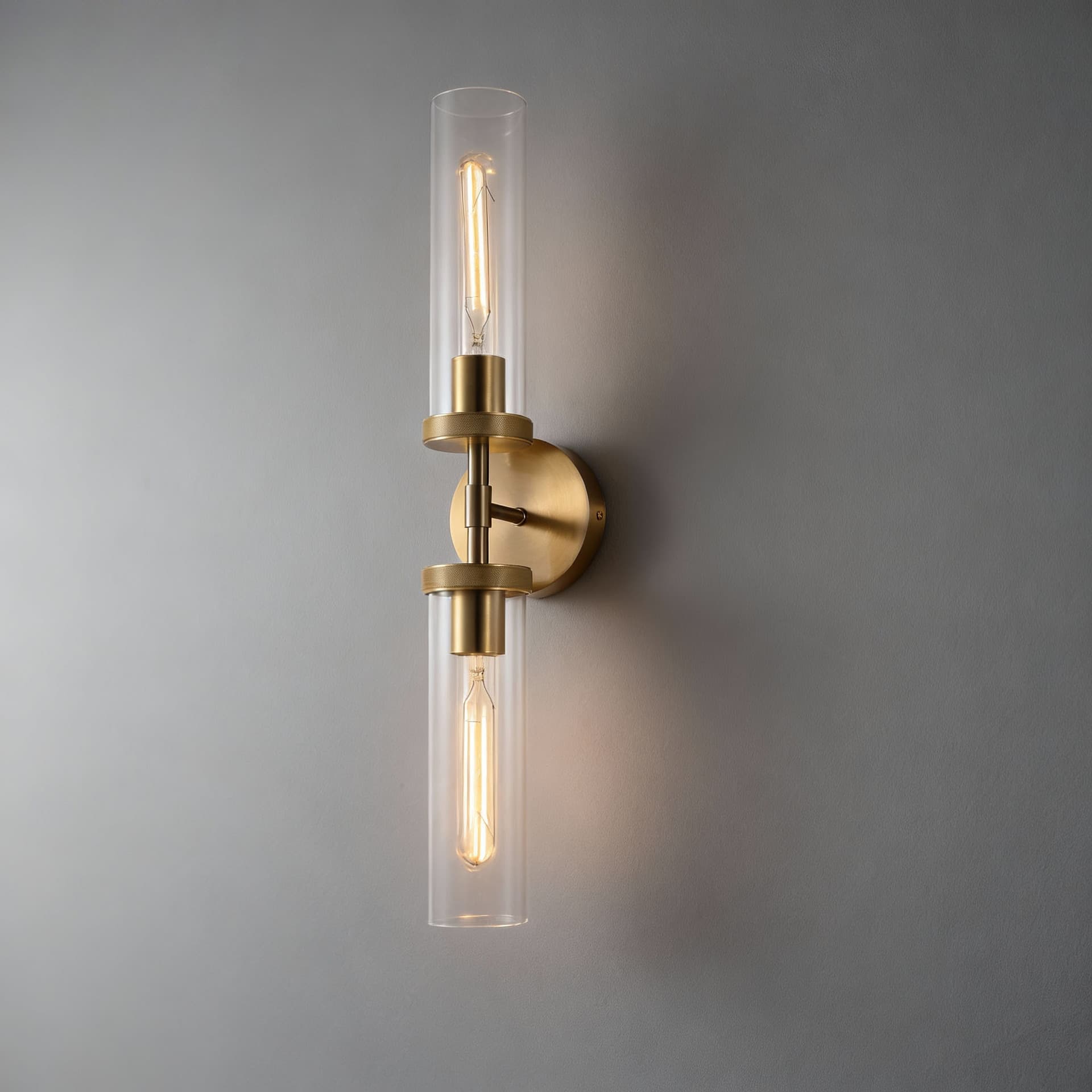 American Modern Minimalist Copper Finish Double-Head Wall Lamp LED Fixture for Living Room Bedroom Study Bedside Bathroom Vanity Mirror Front
