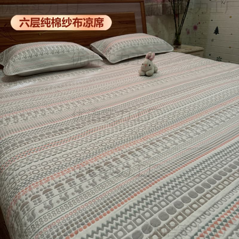 Gauze bed, simple cotton six-layer soft cooling mat, suitable for infants, students, adults, double rooms, air-conditioned rooms, non-Yazan coarse cloth three-piece set.
