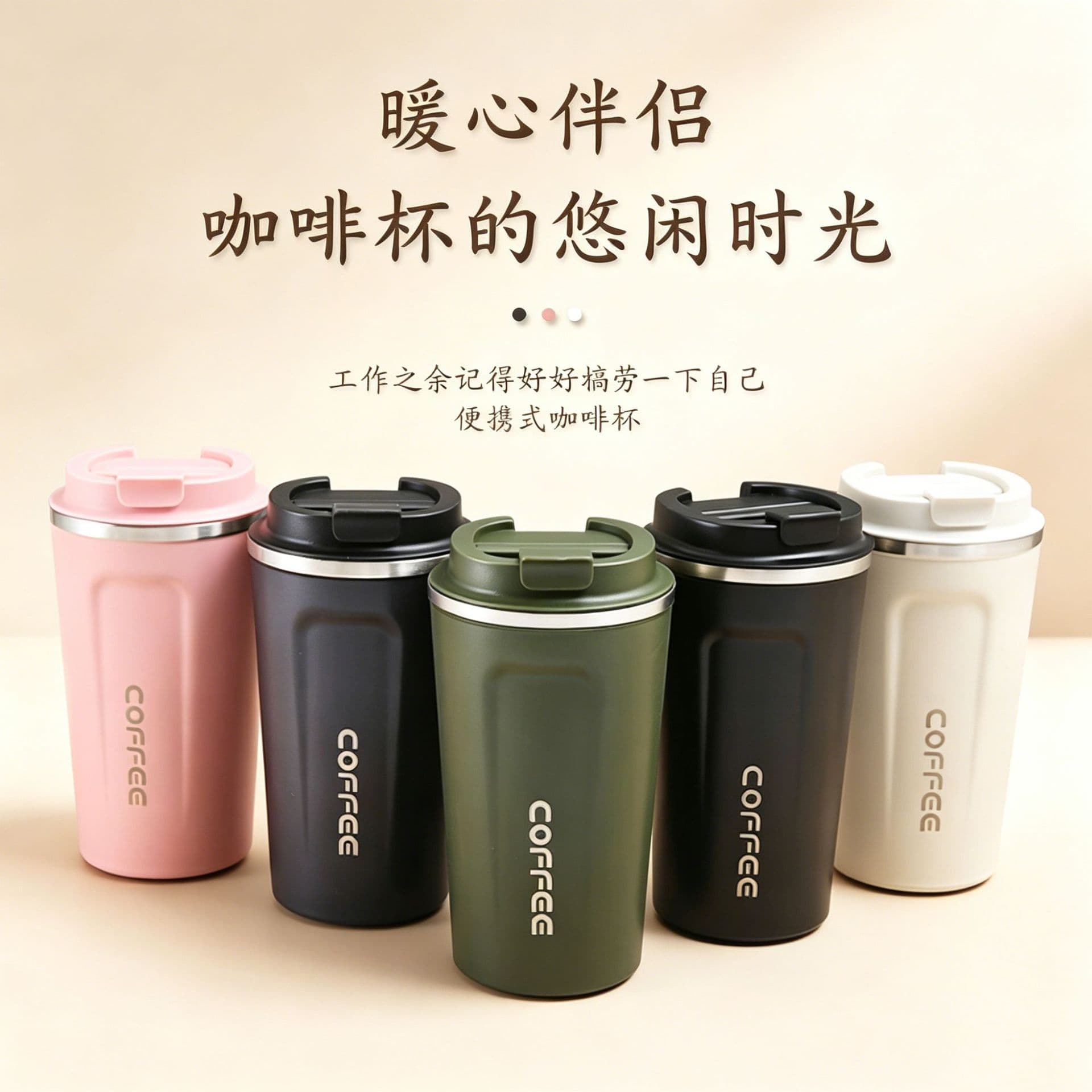 Factory direct supply of simple outdoor vacuum double-layer stainless steel coffee cup thermos cup business accompanying gift cup wholesale