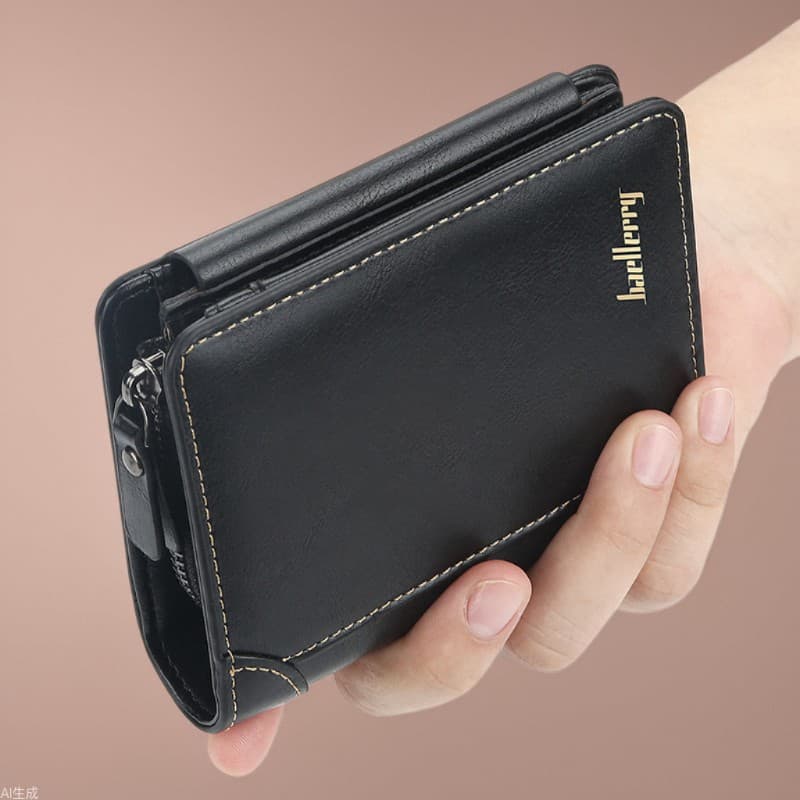Men's Short Wallet Baellerry European and American Multi-Slot Tri-Fold Zipper Coin Purse Slim Fashion Card Holder