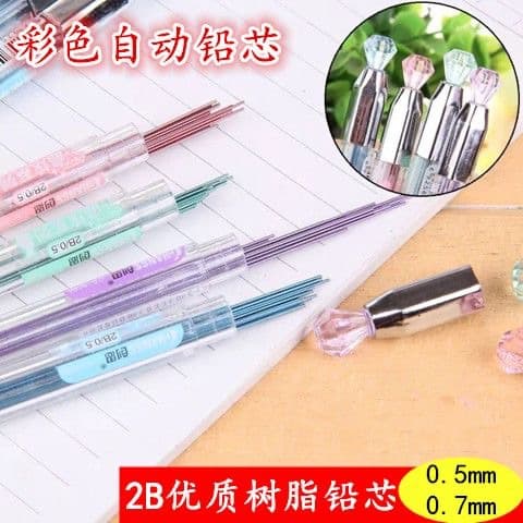Chuangsi Premium Resin Pencil Lead 2B Crystal Shine Series Colorful Diamond Tip 0.5mm Mechanical Pencil Refill Black