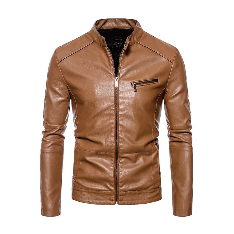 Autumn Winter Men's Casual Leather Jacket Motorcycle Coat Korean Slim Fit Trendy Youth PU Leather Jacket Thin Fleece