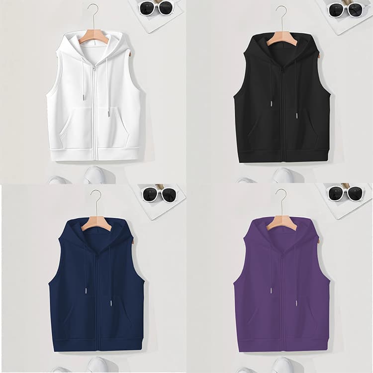 2025 Hooded Vest Women's Spring and Autumn Casual Trendy Loose Slim Sleeveless Cardigan Zipper Sweatshirt