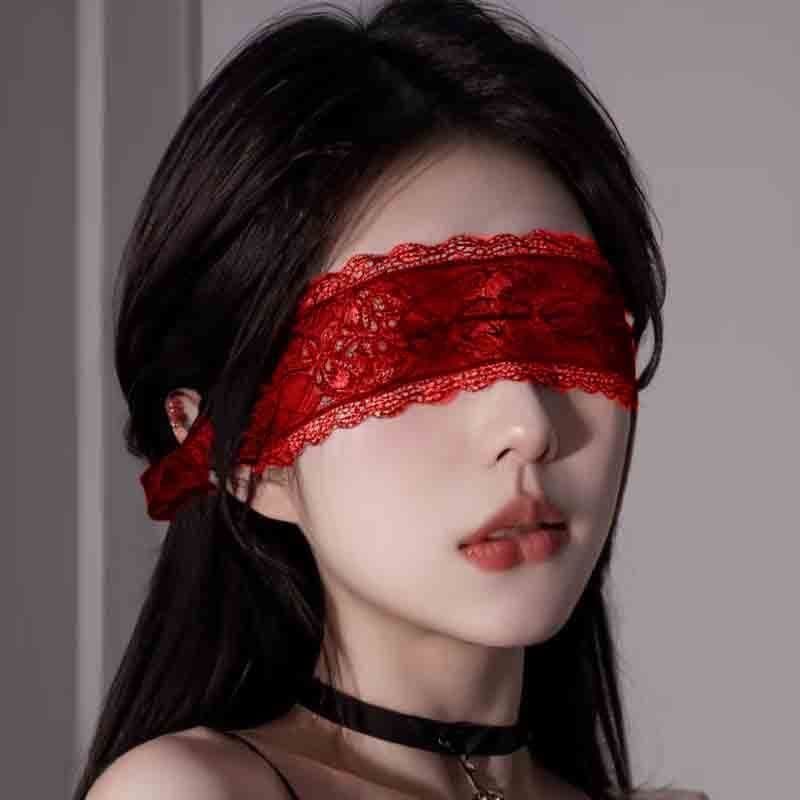 Veil, blindfold, lace trim, masquerade, fairy-like allure, half-face mask, party, cute, sexy, black
