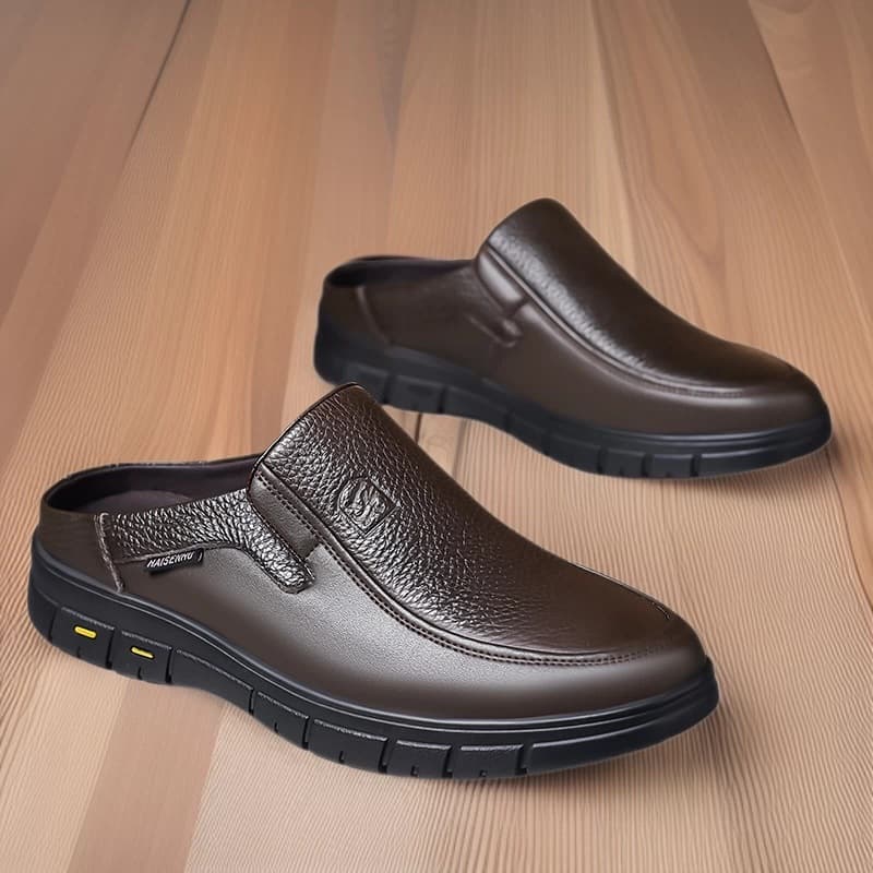 Baotou Slippers Men's Casual Versatile 2026 New Arrival Top Layer Cowhide Outdoor Versatile Korean Style Large Size 46 Half Slippers