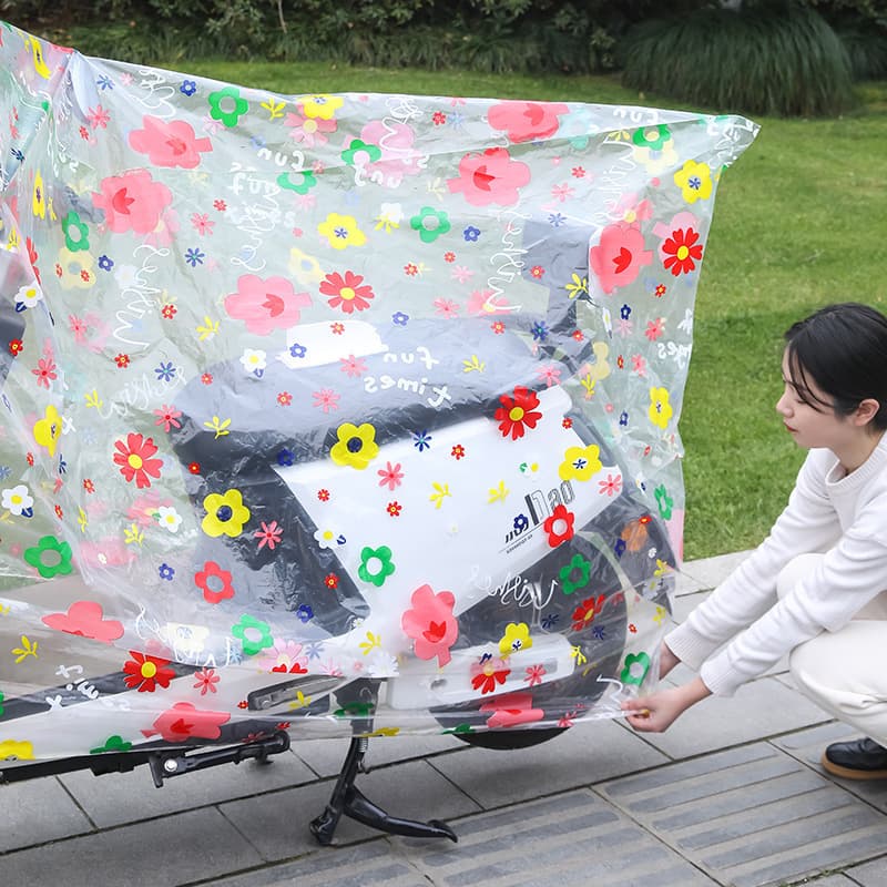 Electric vehicle dust cover, transparent PEVA rainproof cover, motorcycle dustproof all-season cartoon sun protection cover