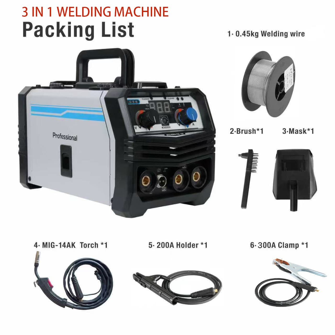 Three-in-one US standard 110/220v hot-selling portable welding machine MIG/MMA/TIG-180 current 120A