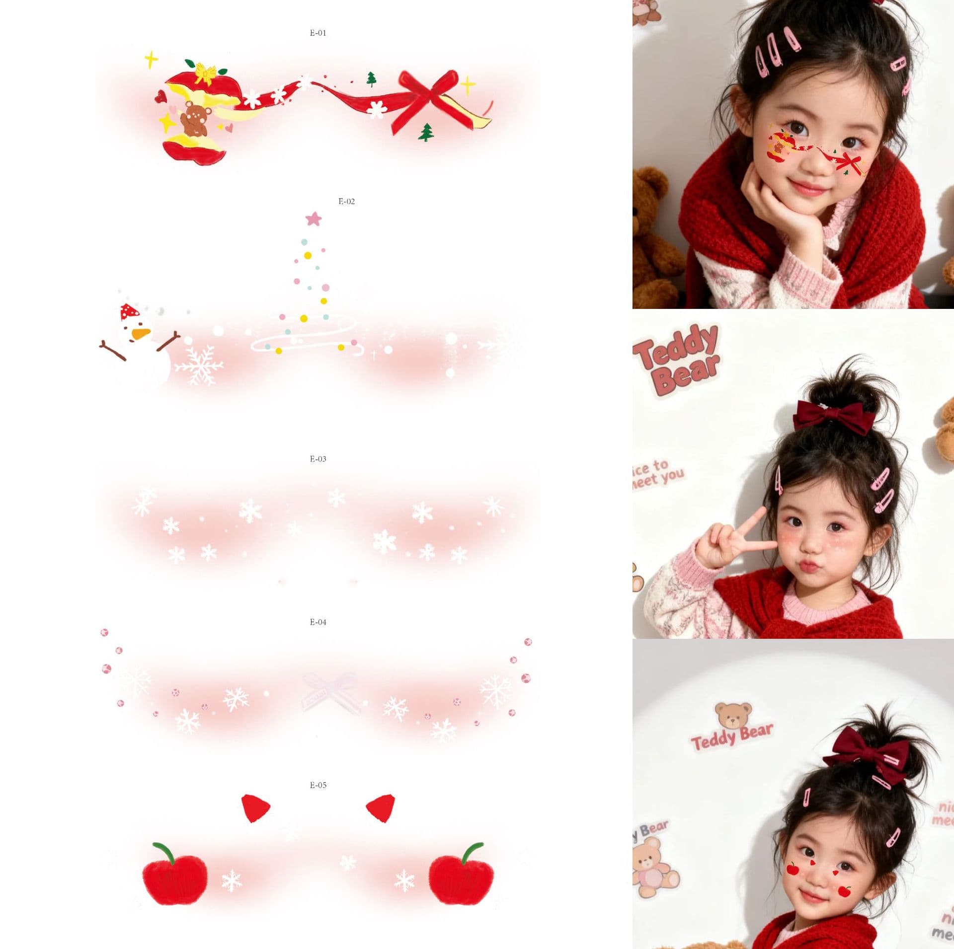 Christmas face stickers, cartoon tree performance event water transfer temporary tattoos, powder sprinkles, colorful bells, snowflakes, holiday stickers