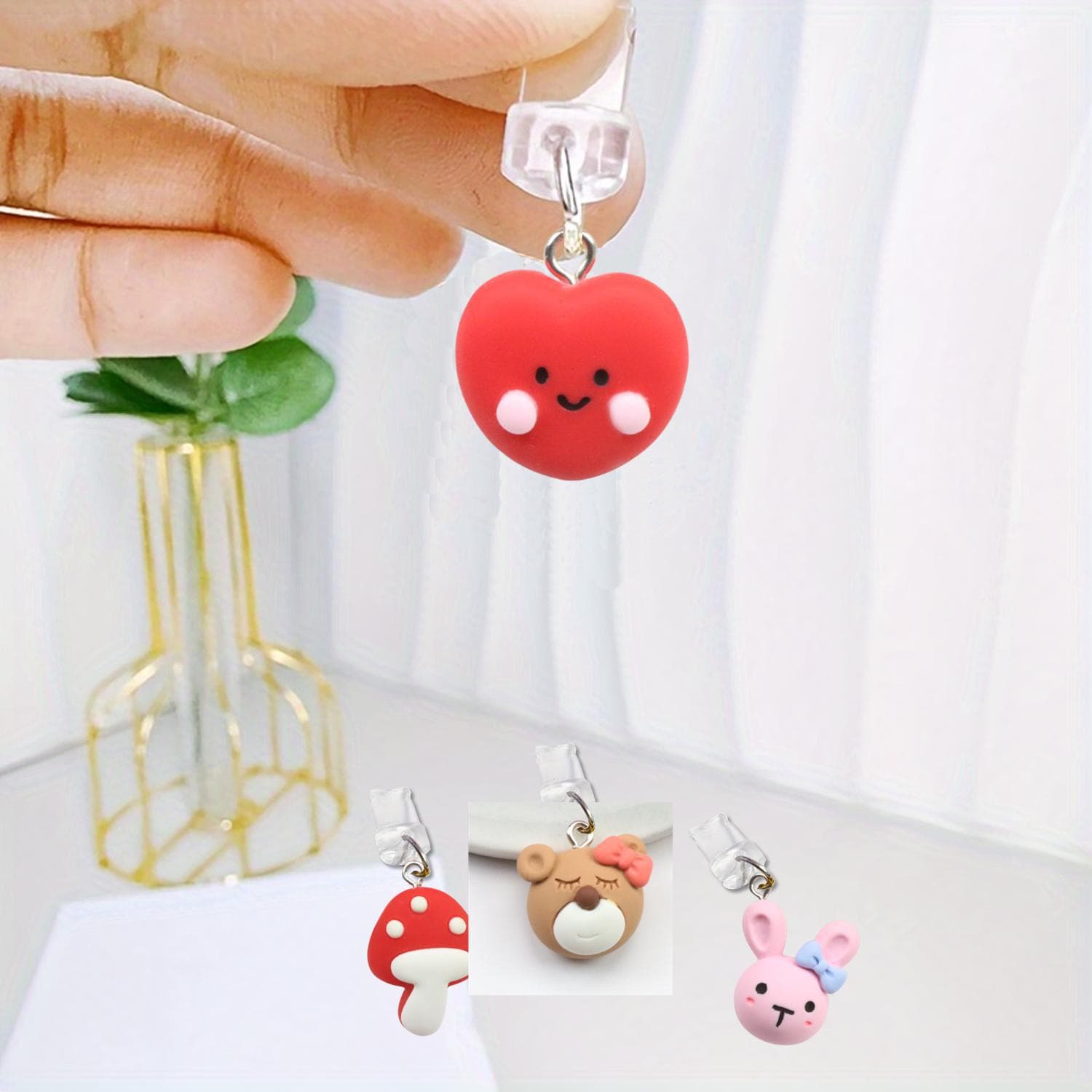 Amazon Resin Creative Cartoon Bear Flower Strawberry Phone Charm Dust Plug for Shein Cross-Border