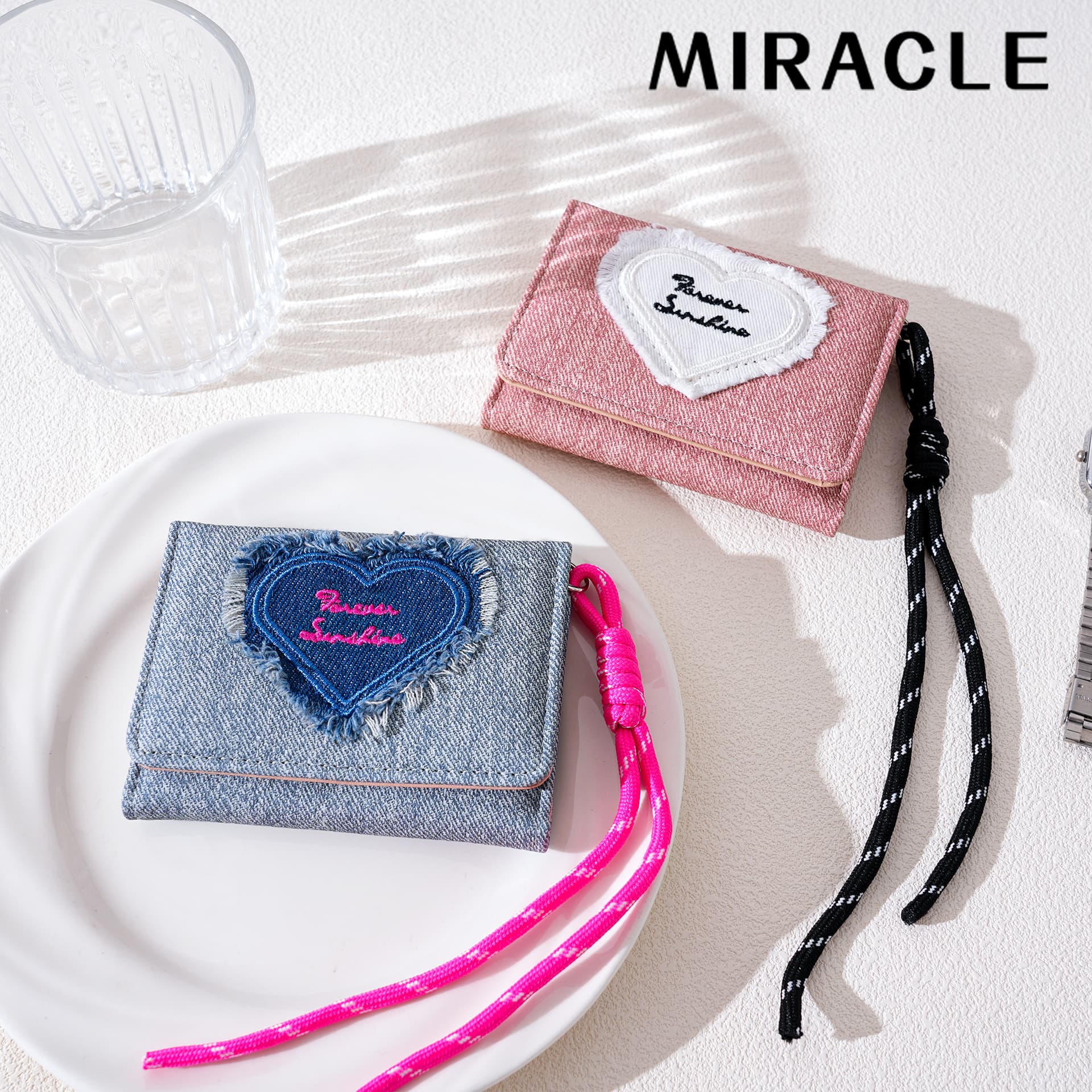 Lanyard Wallet ~ Korean New Style Heart Wallet Women's Simple Short Multi-Card Slot Wallet Wholesale Tri-Fold Card Holder
