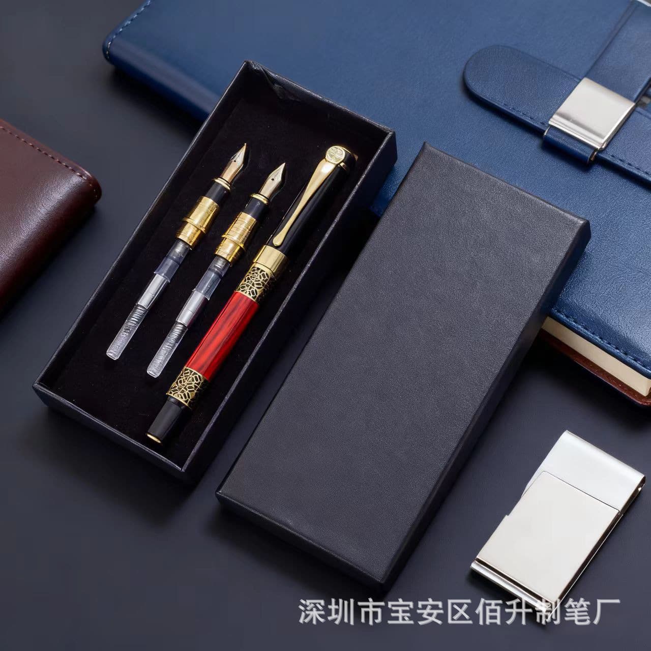 Wood Grain Finish Fountain Pen with Exposed Nib, Calligraphy Practice Pen for Adults, Business Gift Set with Ink, Custom Logo Available
