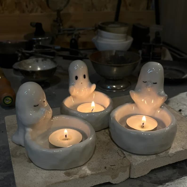 Ghost Aroma Candle Holder Halloween Ghost Candlestick Home Decoration Site Layout Props