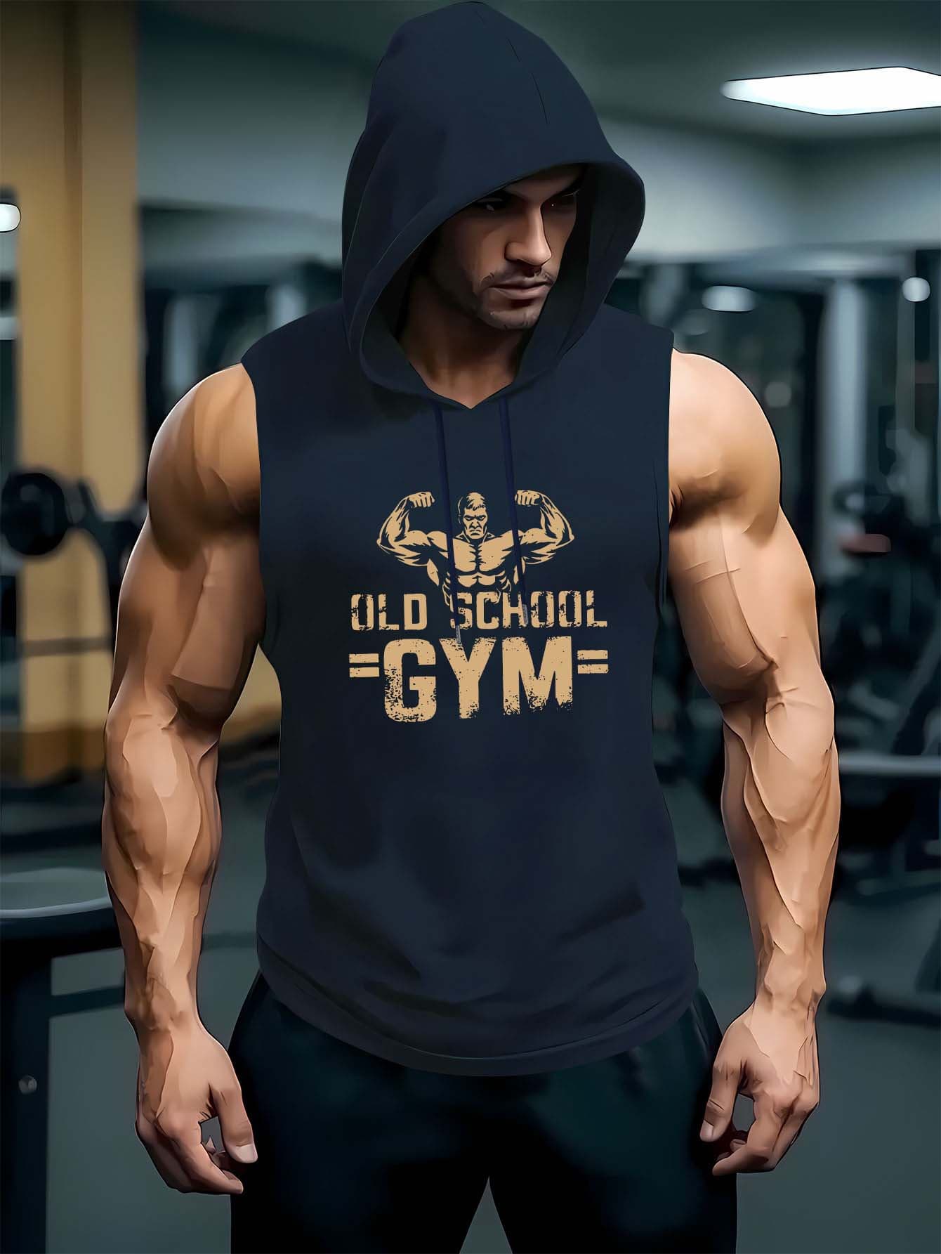 Cross-Border Best-Selling Fitness Vest, Sports Casual Breathable Training Running Men's Muscle Hooded Vest, Custom Print Available