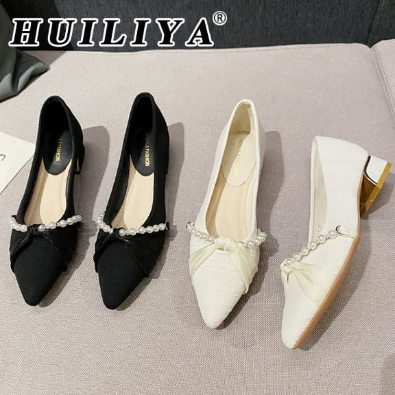 Huiliya Bestseller French Chunky Heel Pumps Women New Style Women's Shoes French Mid Heel Low Heel Shallow Mouth Pointed Toe Shoes W86-1