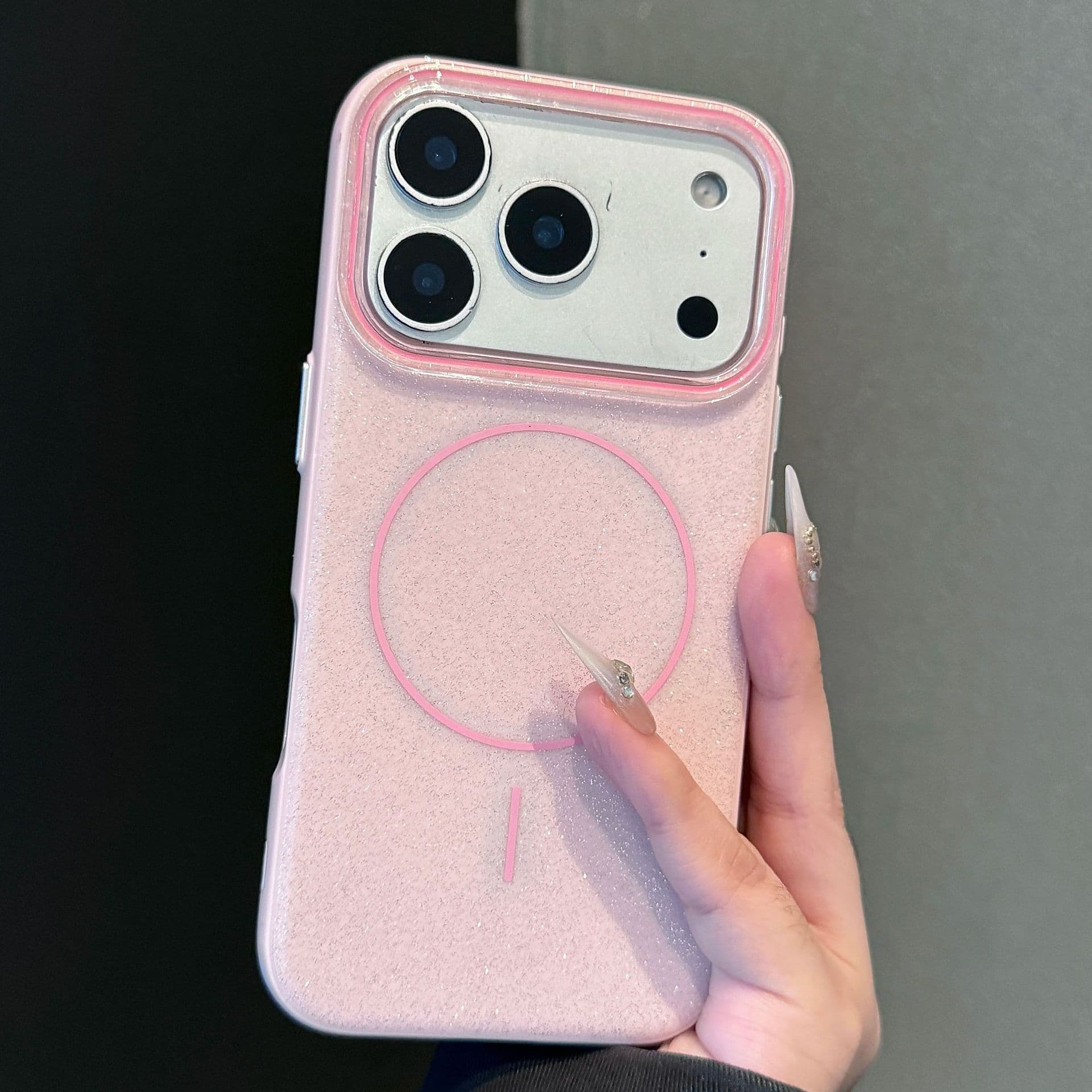Suitable for iPhone 17 Thin Ring Magnetic Matte Glitter Powder Apple 15Plus Mobile Phone Case 16ProMax Anti-Fall Protection