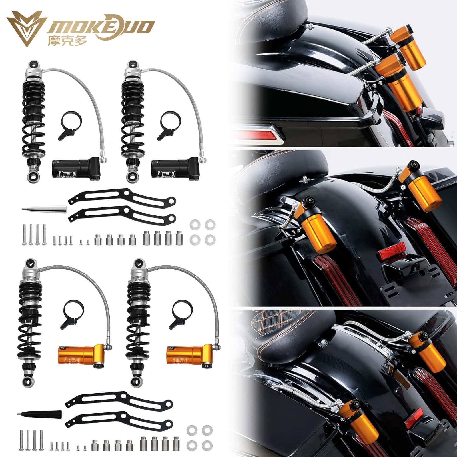 Compatible with Harley Road Glide, Road King, Street Glide Modified Rear Shock OHLINS Small Gold Can Nitrogen Rear Suspension