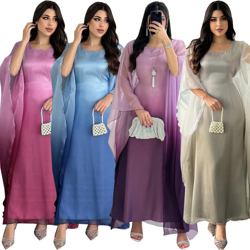 MQ118 Modest Fashion Gradient Satin Dress One Size Loose Robe Dress