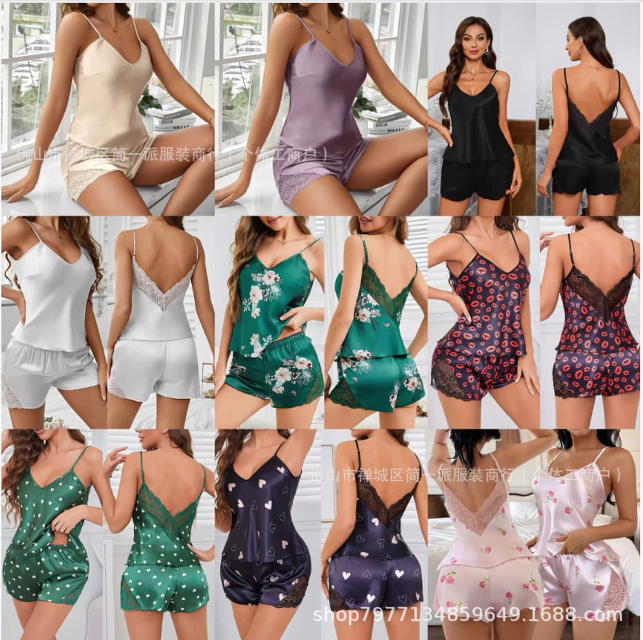 Women's Pajamas Wholesale Cross-Border Women's Pajama Set Printed Short Sleeve Summer