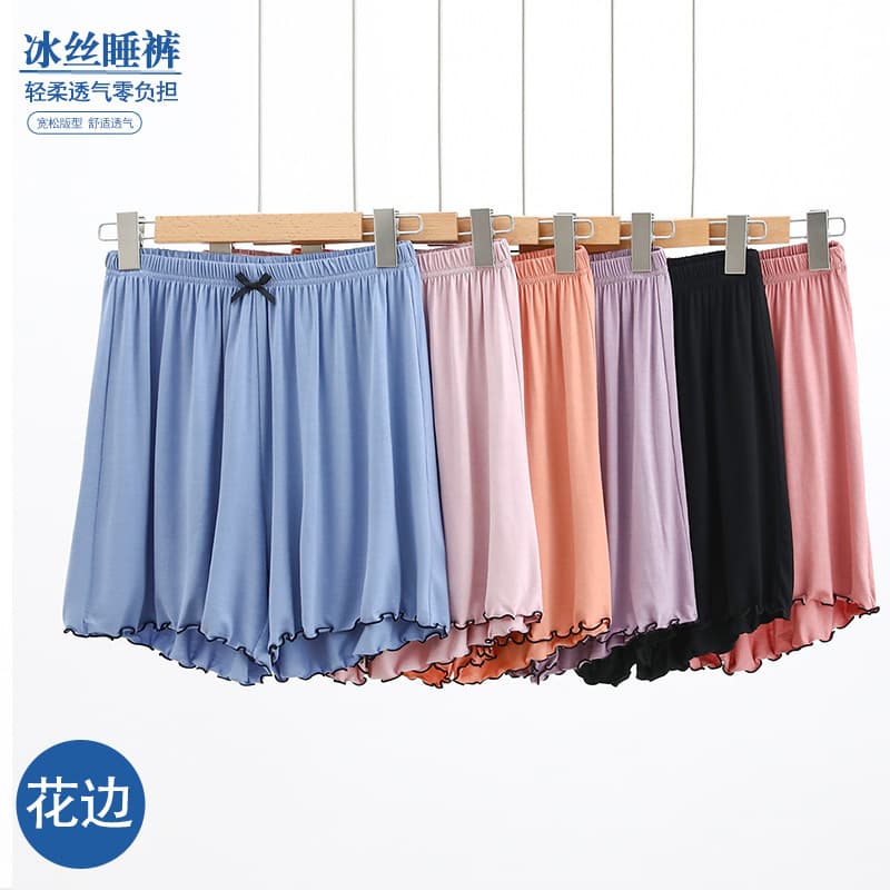 Modal Wide-Leg Shorts for Women, Summer High-Waisted Plus-Size Loose Ruffle-Edged Five-Point Pants, Casual Versatile Home Sleepwear