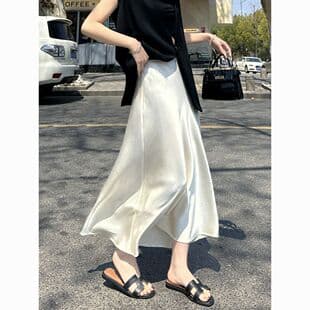 White Satin Acetate Mermaid Skirt for Women Summer New Mid-Length Bodycon Fishtail Skirt Elegant Gold-Toned A-Line Skirt