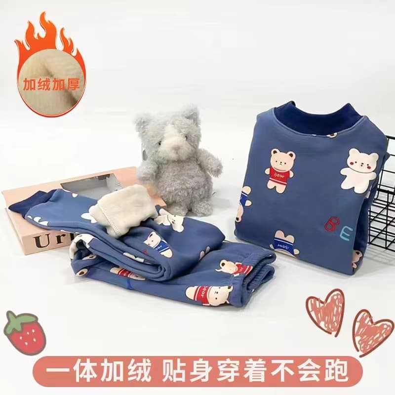 Children's Thermal Underwear Set, Fleece-Lined and Thickened, Boys' and Girls' Homewear, Winter Pajamas, Base Layer Tops and Bottoms