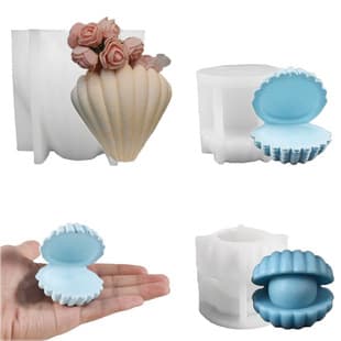 Striped Shell Flower Pot Vase Silicone Mold, DIY Pearl Scallop Scented Candle Plaster Storage Box