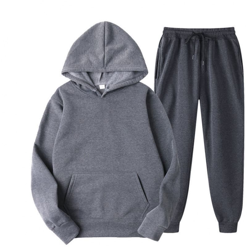Cross-border trade men's and women's autumn and winter new solid color sportswear set hoodie sweatpants fleece-lined loose sweatshirt set