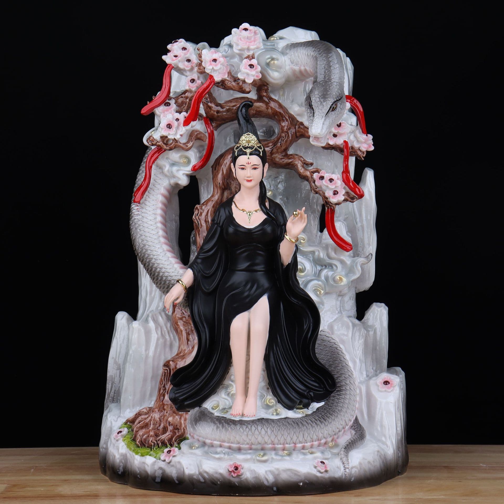 Melamine White Snake and Green Snake Ornaments, Lady White Snake Worship Statue, Snake Python Imitation Ceramic Buddha Statue Wholesale