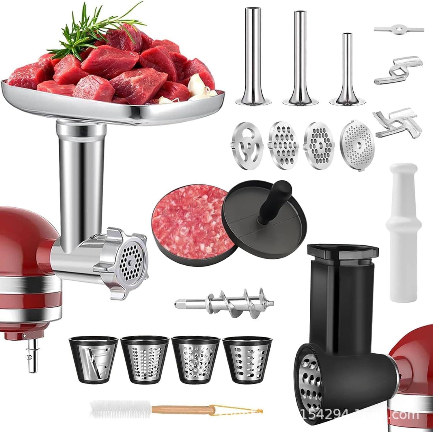 KitchenAid Meat Grinder Sausage Stuffer Cheese Grater Slicer Patty Cover Combo for Stand Mixer