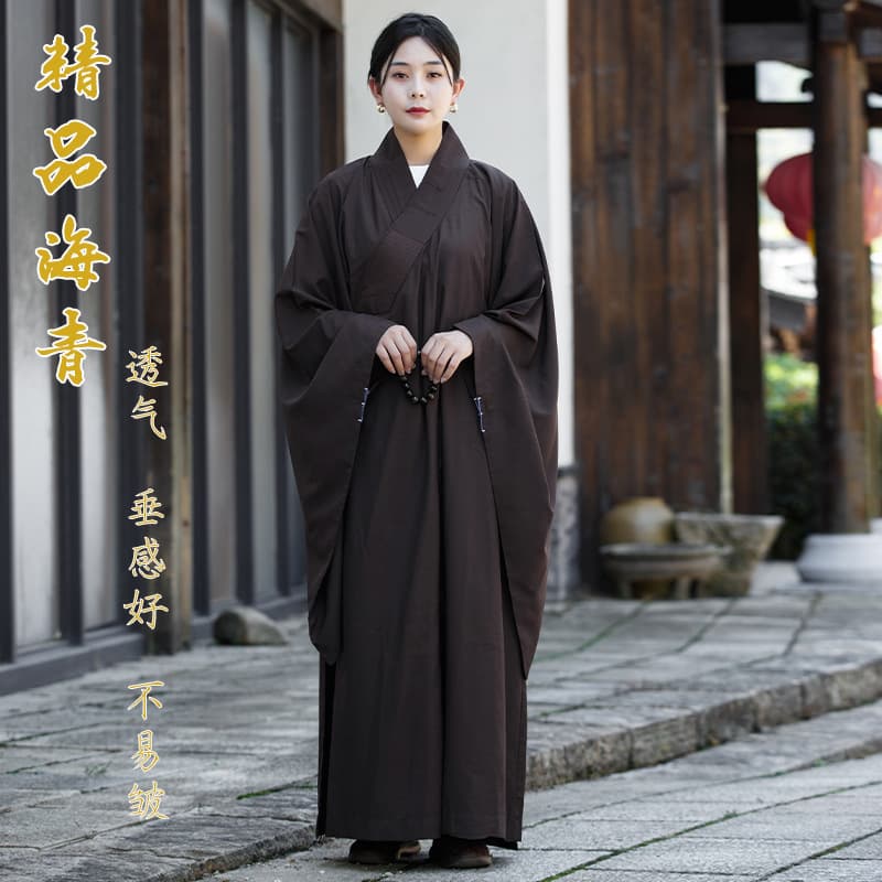High-end opaque Taiwanese-style Buddhist robes for men and women, perfect for worship; yellow meditation robes for spring and autumn.