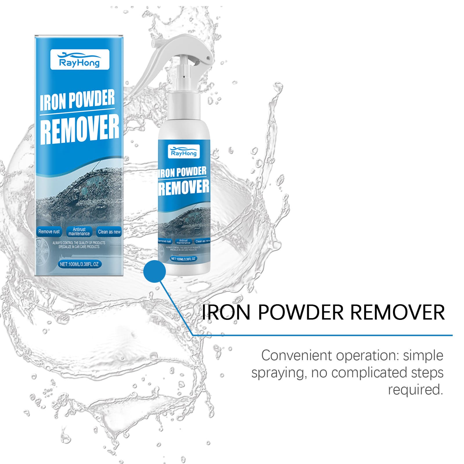 RAYHONG Car Iron Powder Rust Removal Spray Gentle Clean Anti-Rust Rust Remover Decontamination Car Care Spray