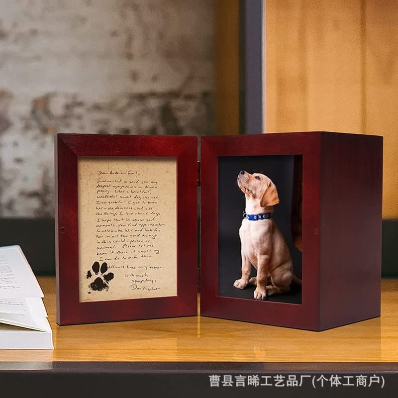 Home Wooden Pet Urn with Pet Photo Frame, Wooden Pet Funeral Supplies, Cat and Dog Memorial Urn