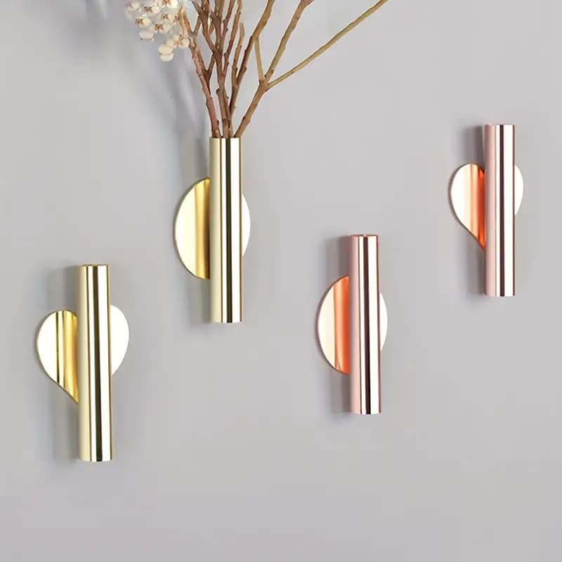 Nordic Style Metal Wall Decorative Flower Vase Living Room Ornament Artificial Flower Indoor Wall Decoration Gold Rose Color