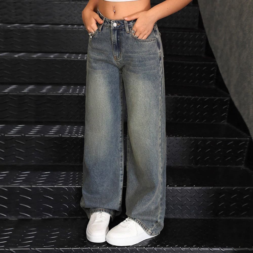 Cross-border trendy jeans for women 2025 new arrival cross-border trade drape-feel loose high-waist slimming personality long pants