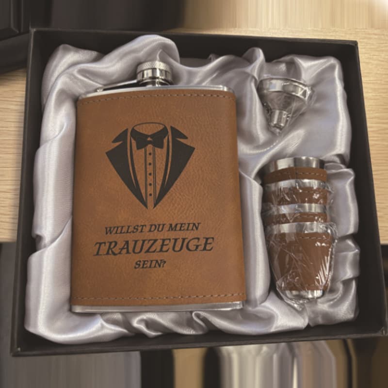 6oz laser-engraved leather stainless steel flasks, portable outdoor flat liquor bottles, portable flasks