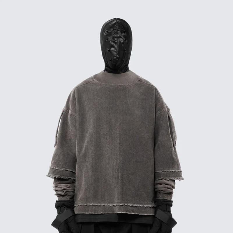 Street Style Long Sleeve T-Shirt Dyeing Faded Washed Colorful American Streetwear round Neck Cotton Casual Breathable Men's T-Shirt