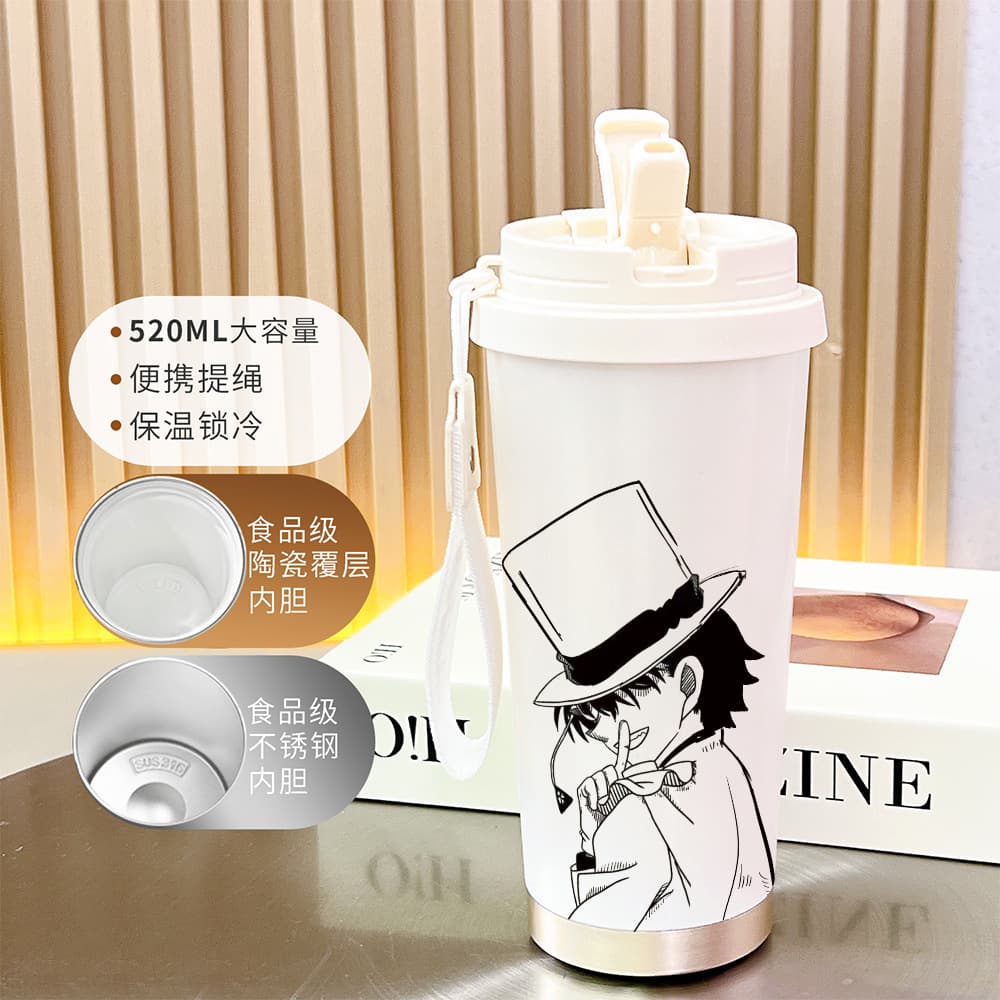 New Detective Conan Insulated Straw Cup Large Capacity High Appearance Portable Stainless Steel Dual-Drink Coffee Cup