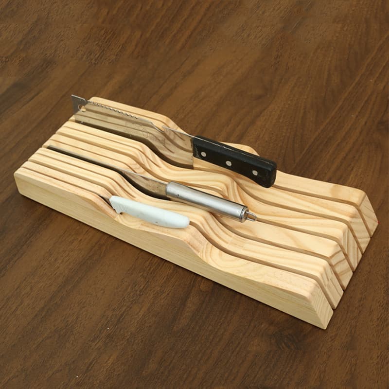 Kitchen Drawer Horizontal Knife Holder, Wooden Knife Storage Box, Knife Holder Base, Western Dining Knife Wooden Holder, Organizing Rack