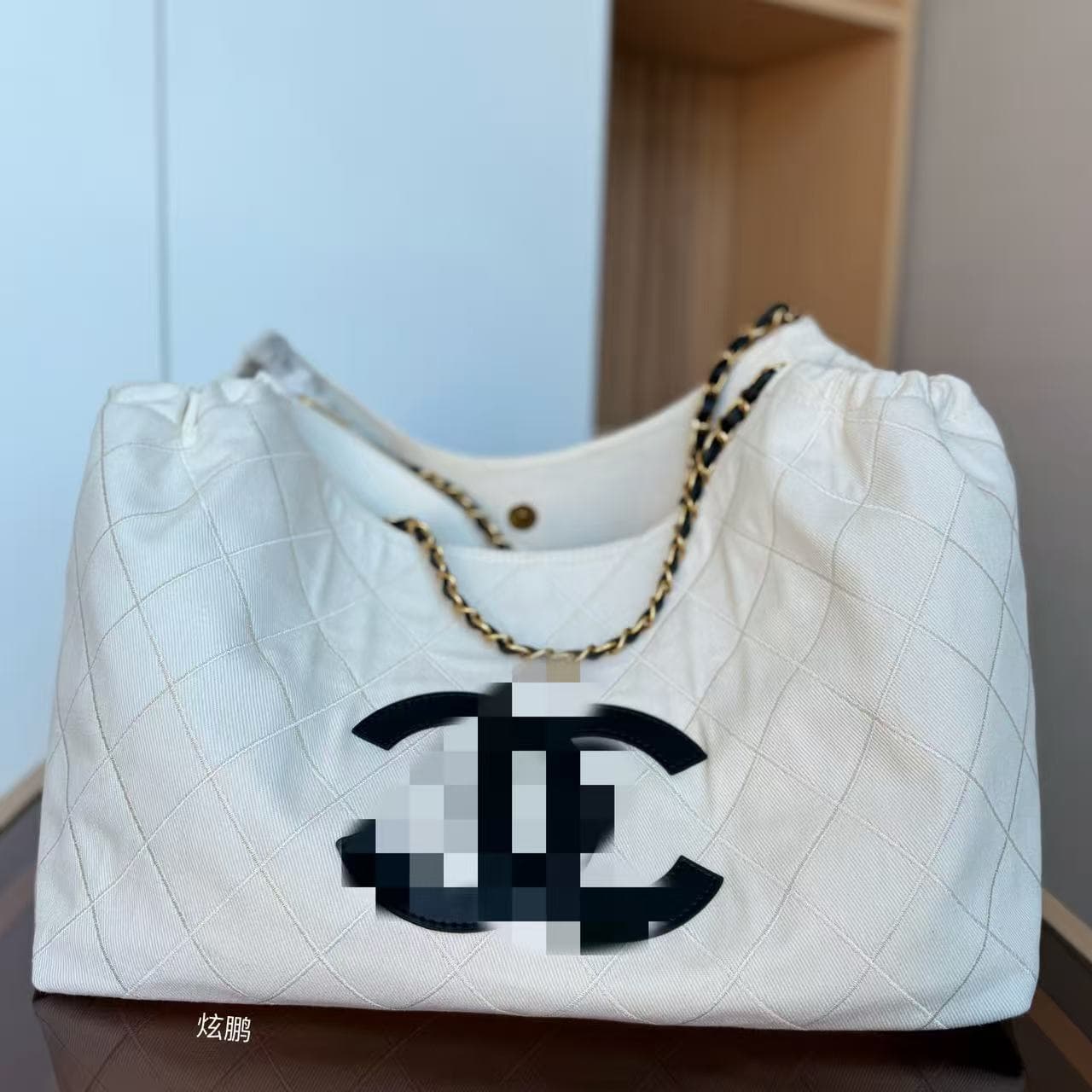 Canvas Diamond Quilted Chain Vacation Casual Tote Large Capacity Shoulder Underarm Commuter Trendy Basket Beach Bag