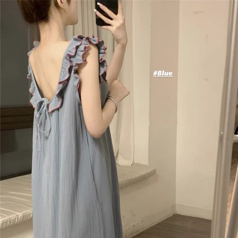 Sweet Ruffle Hem Sleeveless Sleep Dress Women Summer Princess Style 2024 New Home Pajamas Women Loungewear Wear Out