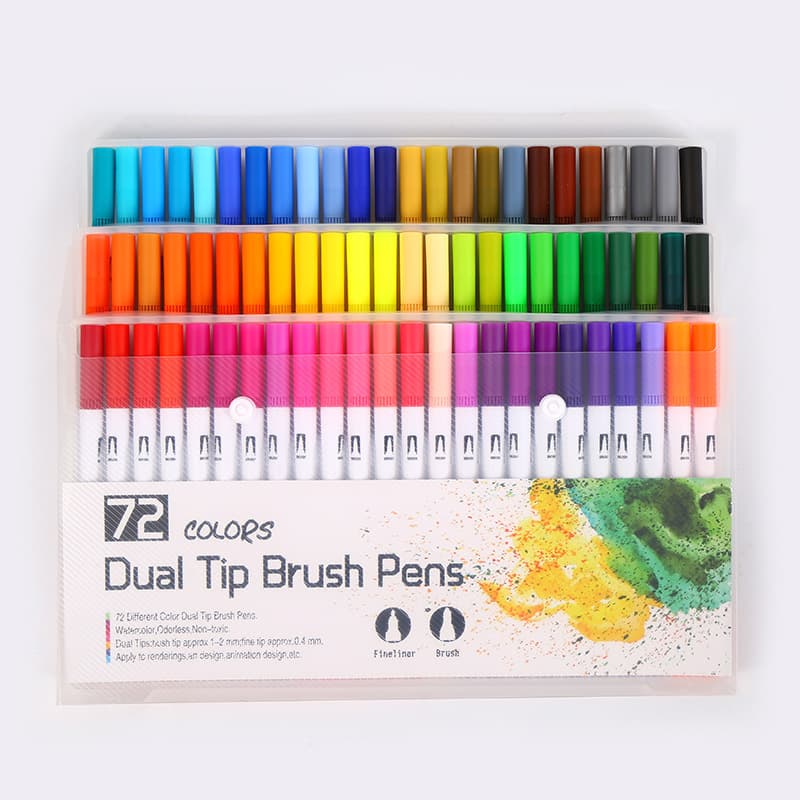Amazon Water-Based Dual-Head Marker Set Watercolor Pens Colored Outline Pens Drawing Soft Tip Pens Factory Direct
