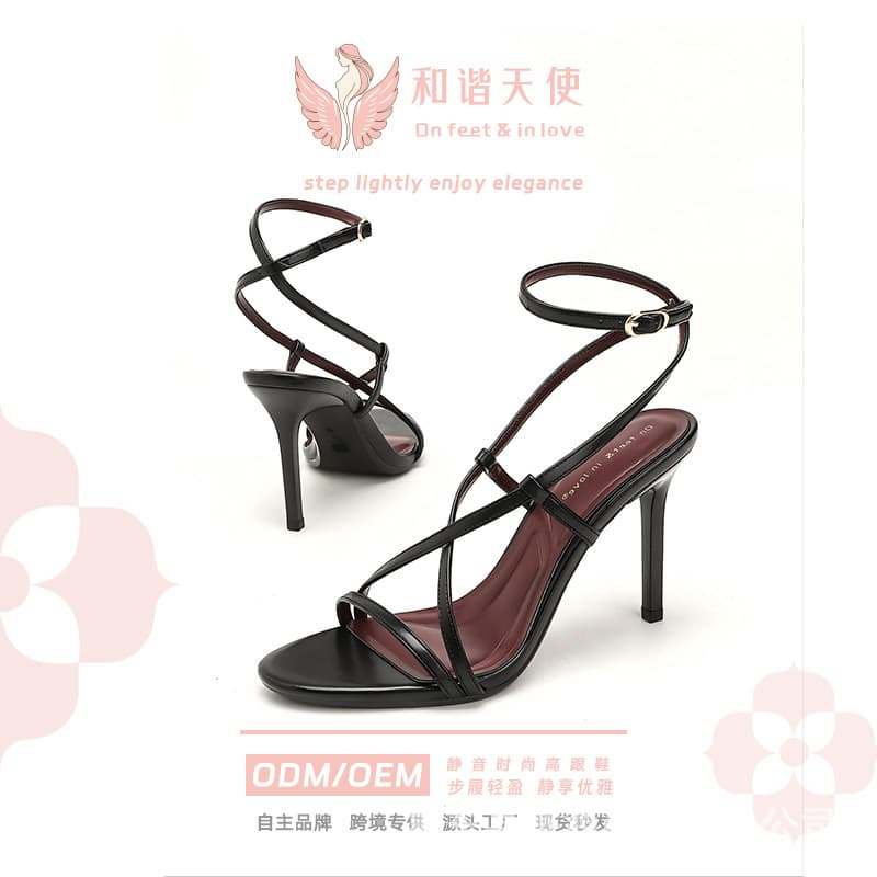 Open-Toe Strap Thin Heel High Heels Women's Luxury European and American Style High Heel Sandals Fashion Simple Roman Style Thin Heel Sandals