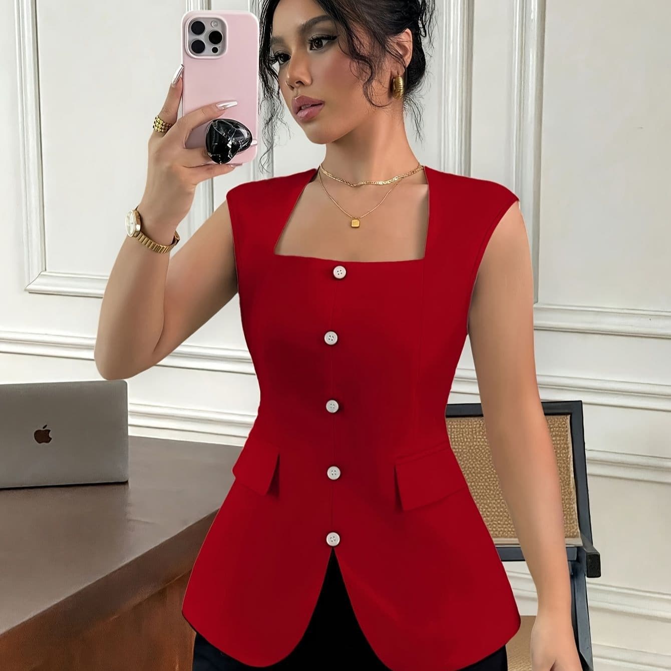 2026 New Women's Fashion Commuter Elegant Vest Solid Color Outerwear