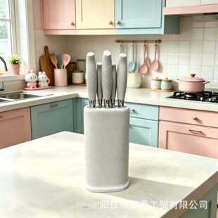 Factory Stainless Steel Knives Wholesale Kitchen Knife and Scissors Set Five-Piece Scattered Pattern Straw Knife Block Set Color Box Packaging