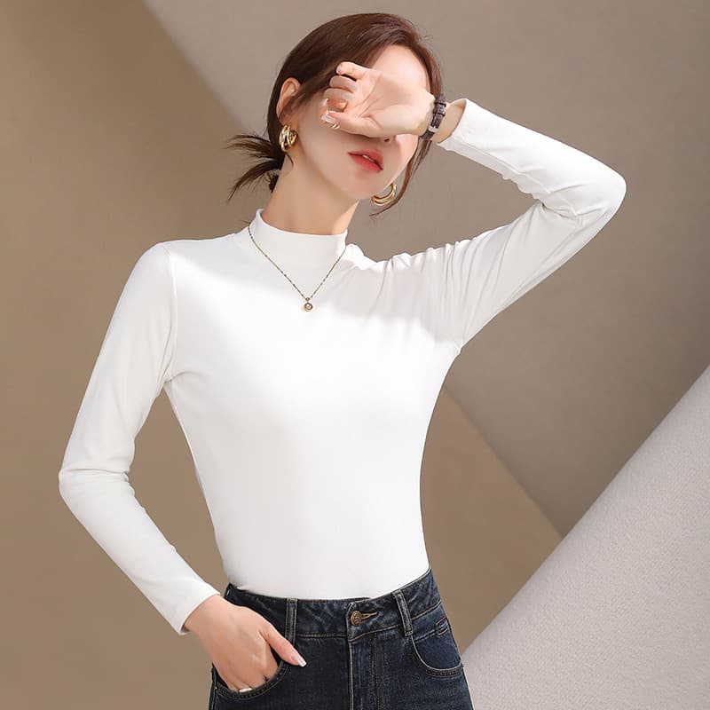New Semi-Turtleneck Silk Protein Base Layer Women's Innerwear Autumn/Winter Slimming German Fleece Thickened Semi-Turtleneck Base Layer