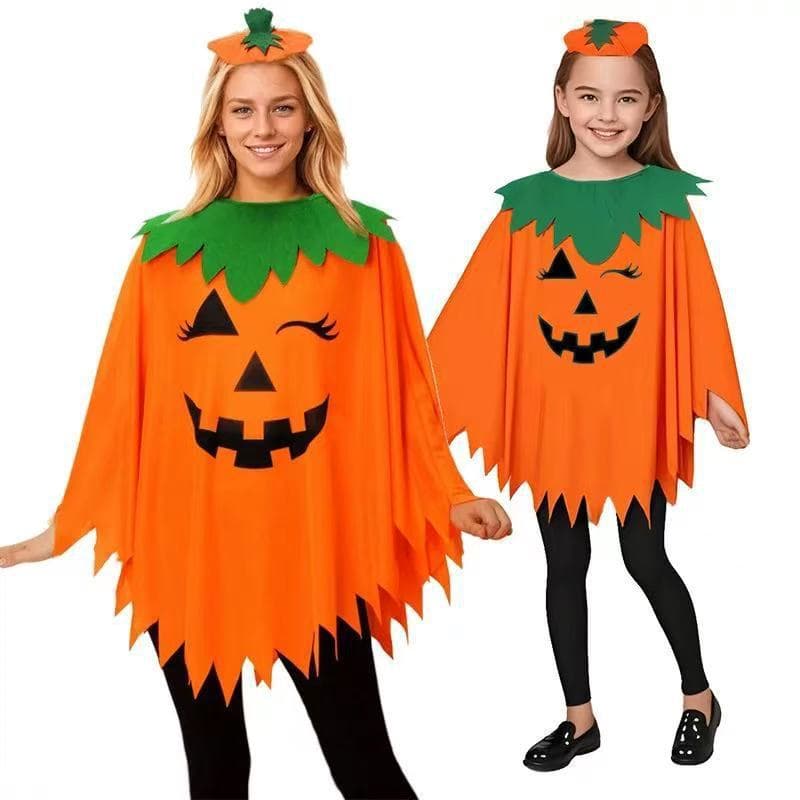 Halloween Costume Glow-in-the-Dark Pumpkin Cape for Adults and Kids, Pumpkin Set Cloak School Party Dress-Up
